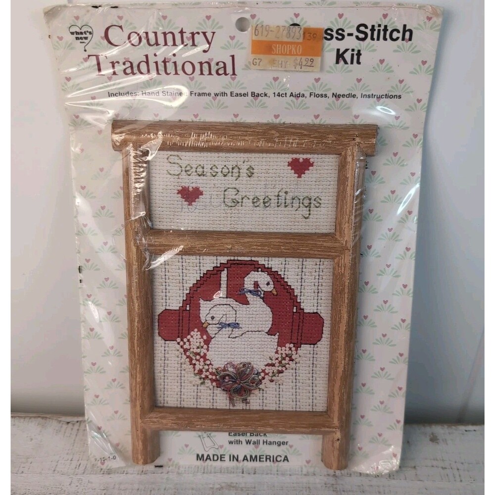 Christmas Geese Country Traditional 1980s Counted Cross Stitch Kit #034510